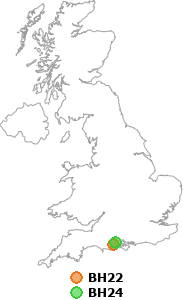 map showing distance between BH22 and BH24