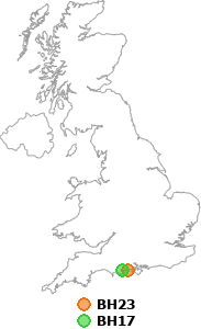 map showing distance between BH23 and BH17