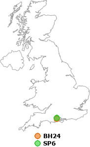 map showing distance between BH24 and SP6