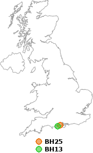 map showing distance between BH25 and BH13