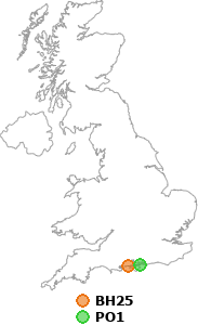 map showing distance between BH25 and PO1