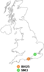 map showing distance between BH25 and SM3