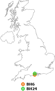 map showing distance between BH6 and BH24