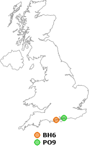 map showing distance between BH6 and PO9