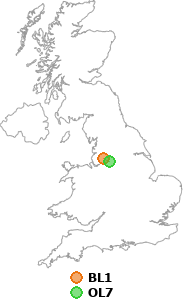 map showing distance between BL1 and OL7