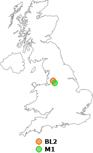 map showing distance between BL2 and M1