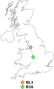 map showing distance between BL3 and B16