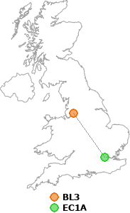map showing distance between BL3 and EC1A