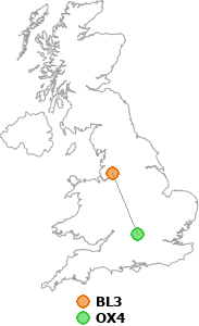 map showing distance between BL3 and OX4