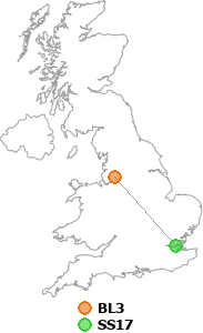 map showing distance between BL3 and SS17