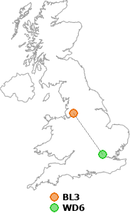 map showing distance between BL3 and WD6