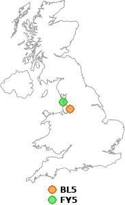 map showing distance between BL5 and FY5