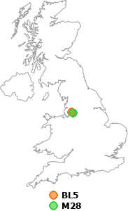 map showing distance between BL5 and M28