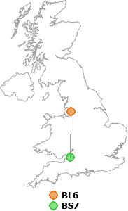 map showing distance between BL6 and BS7