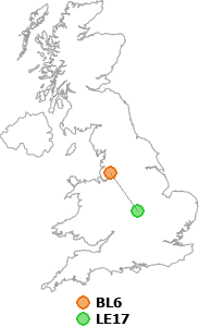 map showing distance between BL6 and LE17