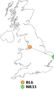 map showing distance between BL6 and NR33