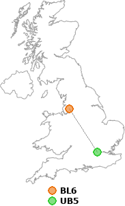map showing distance between BL6 and UB5