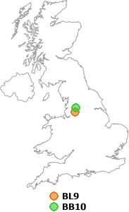 map showing distance between BL9 and BB10
