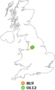 map showing distance between BL9 and OL12