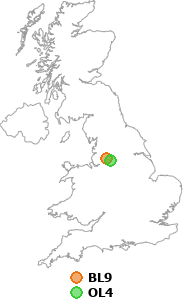 map showing distance between BL9 and OL4
