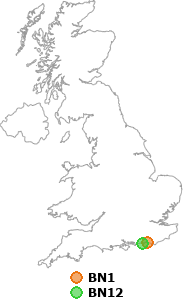 map showing distance between BN1 and BN12