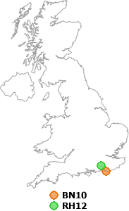 map showing distance between BN10 and RH12