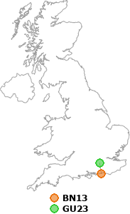 map showing distance between BN13 and GU23