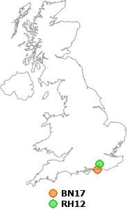 map showing distance between BN17 and RH12