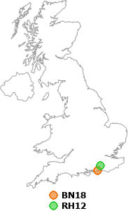 map showing distance between BN18 and RH12