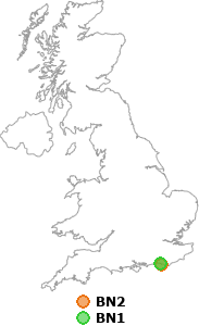 map showing distance between BN2 and BN1