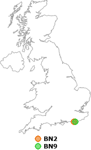 map showing distance between BN2 and BN9