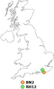 map showing distance between BN2 and RH12