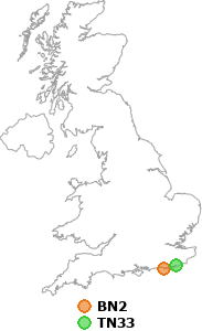 map showing distance between BN2 and TN33