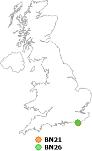 map showing distance between BN21 and BN26