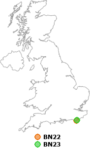 map showing distance between BN22 and BN23