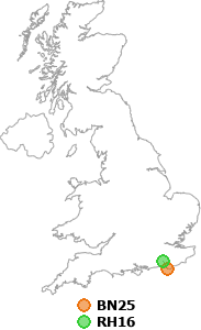 map showing distance between BN25 and RH16