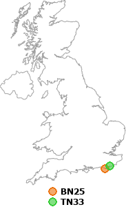 map showing distance between BN25 and TN33