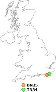 map showing distance between BN25 and TN34