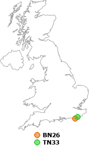 map showing distance between BN26 and TN33