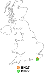 map showing distance between BN27 and BN22