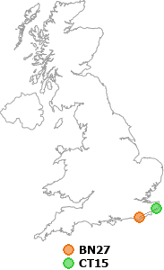 map showing distance between BN27 and CT15