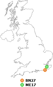 map showing distance between BN27 and ME17
