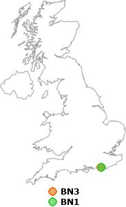 map showing distance between BN3 and BN1