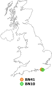 map showing distance between BN41 and BN10
