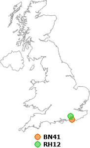 map showing distance between BN41 and RH12
