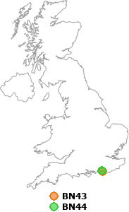 map showing distance between BN43 and BN44