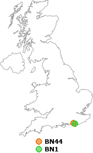 map showing distance between BN44 and BN1