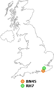 map showing distance between BN45 and RH7