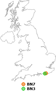 map showing distance between BN7 and BN3