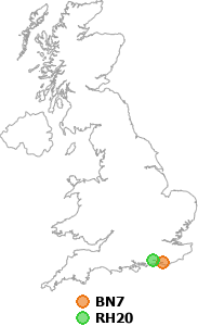 map showing distance between BN7 and RH20